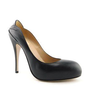 VALENTINO Black Leather Silver Stud Back Platform Heel Pumps 40